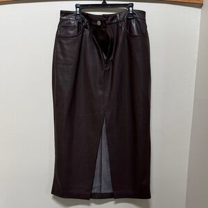 Express Dark Brown Faux Leather Midi Pencil Skirt